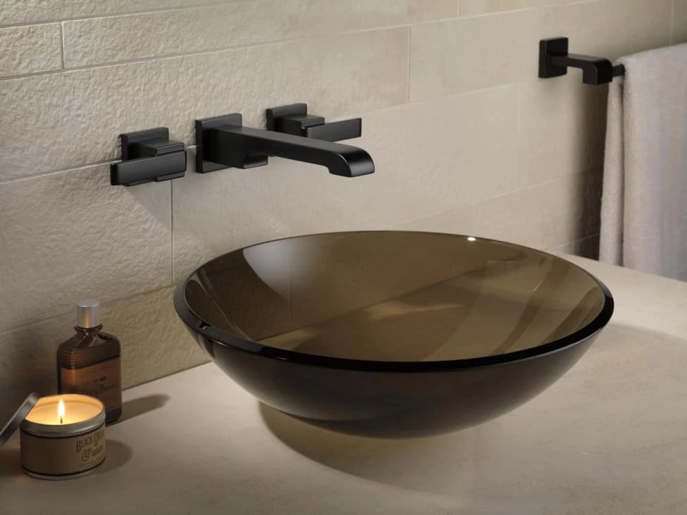 Delta Faucet Ara Double Handle Wall Mount Bathroom Sink Faucet Trim, Matte Black - Image 3