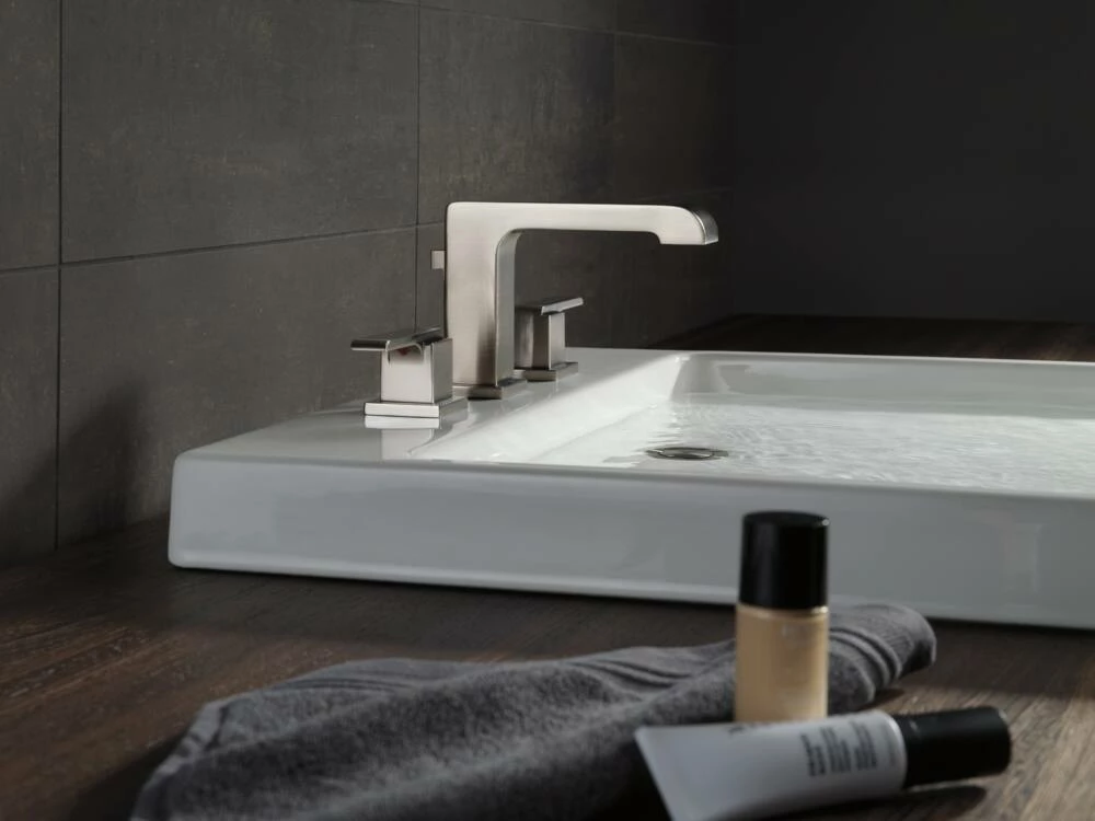 Delta Ara 2-Handle Wide Spread Bathroom Faucet, Stainless Steel - Image 2