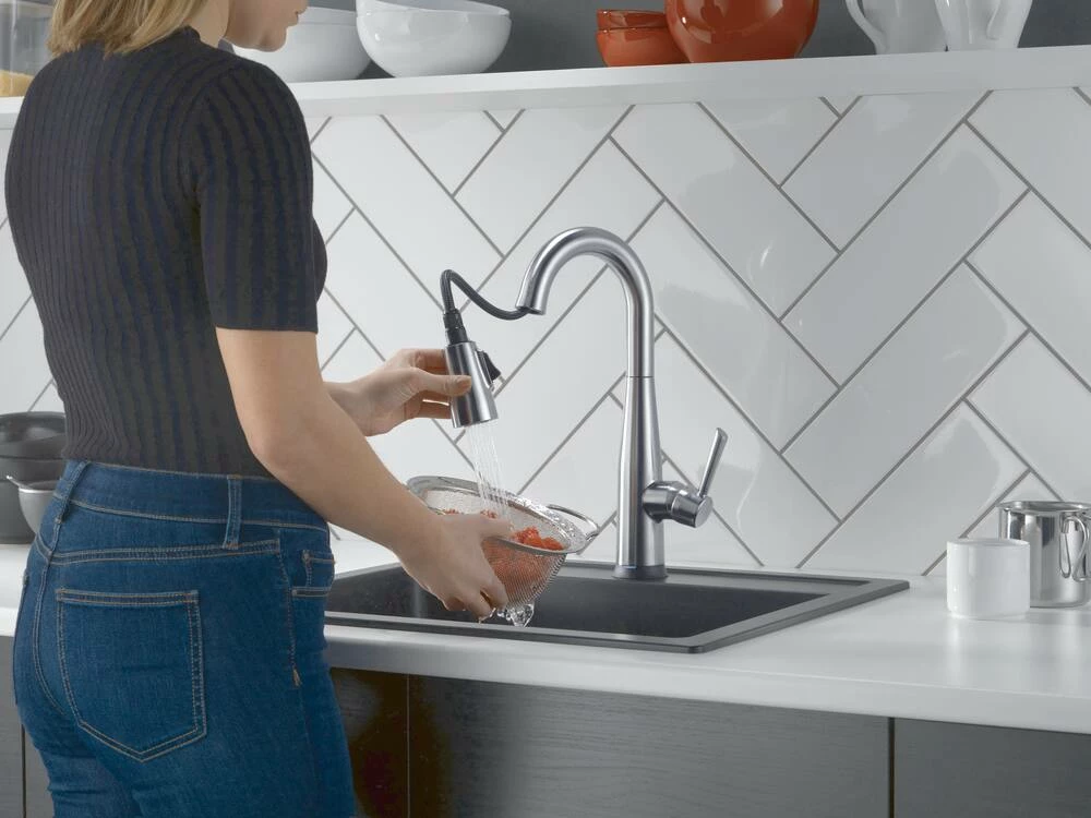 Delta Essa 1-Handle Pull-Down Bar/Prep Faucet, Arctic, Stainless - Image 2